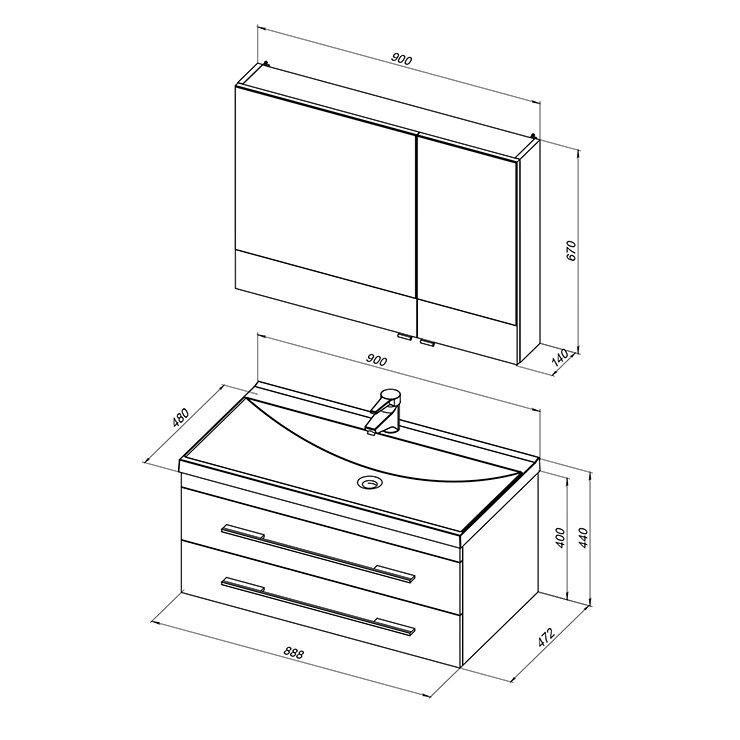 Комплект мебели для ванной Aquanet Нота NEW 90 белый (камерино) Комплект мебели для ванной Aquanet Нота NEW 90 белый (камерино)