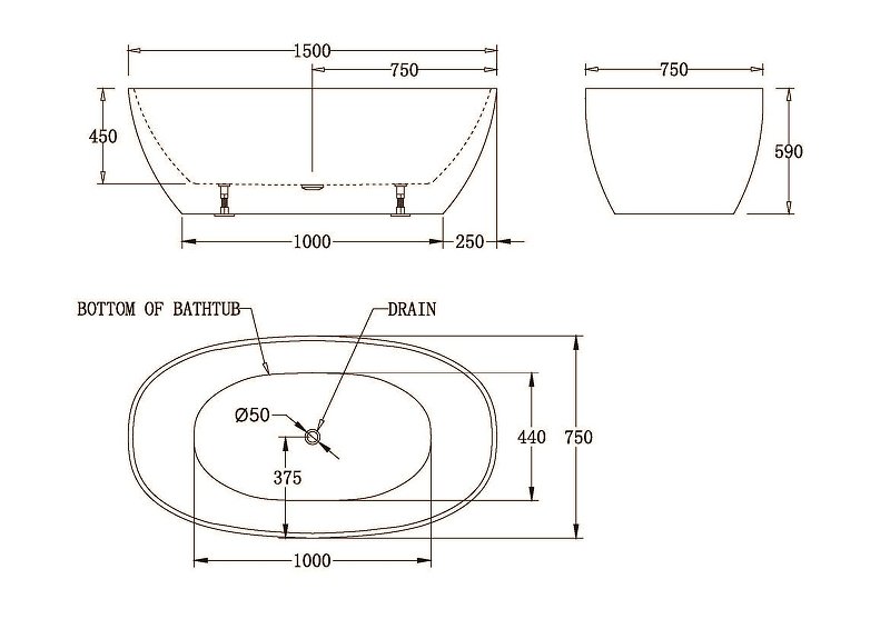 Акриловая ванна без перелива BELBAGNO BB81-1500-W0 Акриловая ванна без перелива BELBAGNO BB81-1500-W0