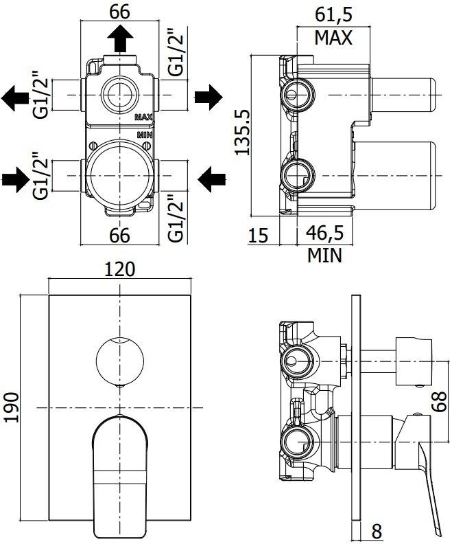 Смеситель для душа Paffoni Tilt TI019NO/M (с внутренней частью) Смеситель для душа Paffoni Tilt TI019NO/M (с внутренней частью)