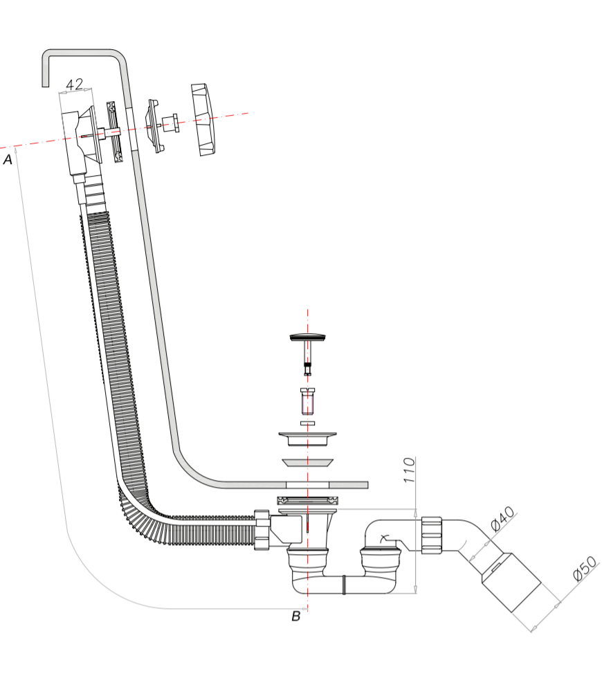 Сифон для ванны и душевого поддона Omnires TK104-1.25+64-SBR, античная медь Сифон для ванны и душевого поддона Omnires TK104-1.25+64-SBR, античная медь