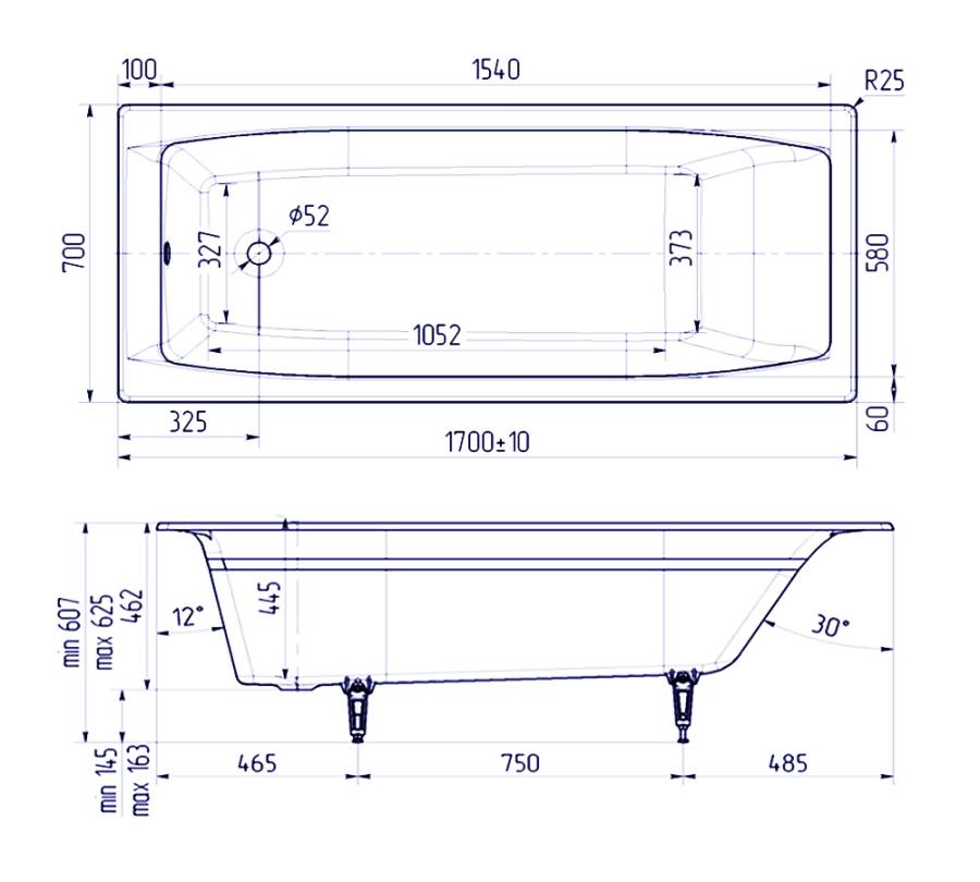Ванна чугунная Creto Edge 170х70 см 26-1170 Ванна чугунная Creto Edge 170х70 см 26-1170