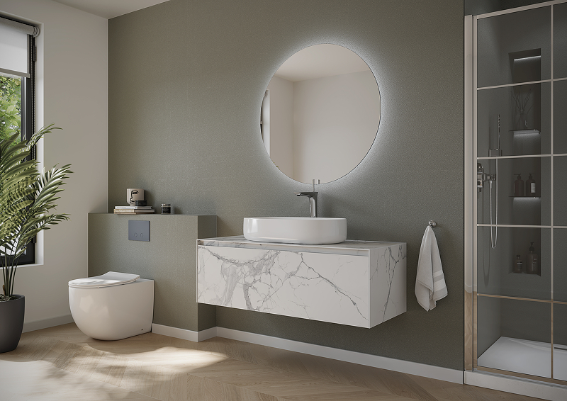 Тумба подвесная SANCOS Stone из керамогранита с одним выдвижным ящиком и столешницей из керамогранита 1200х400х495, керамогранит Statuario white, арт. ST120SV Тумба подвесная SANCOS Stone из керамогранита с одним выдвижным ящиком и столешницей из керамогранита 1200х400х495, керамогранит Statuario white, арт. ST120SV