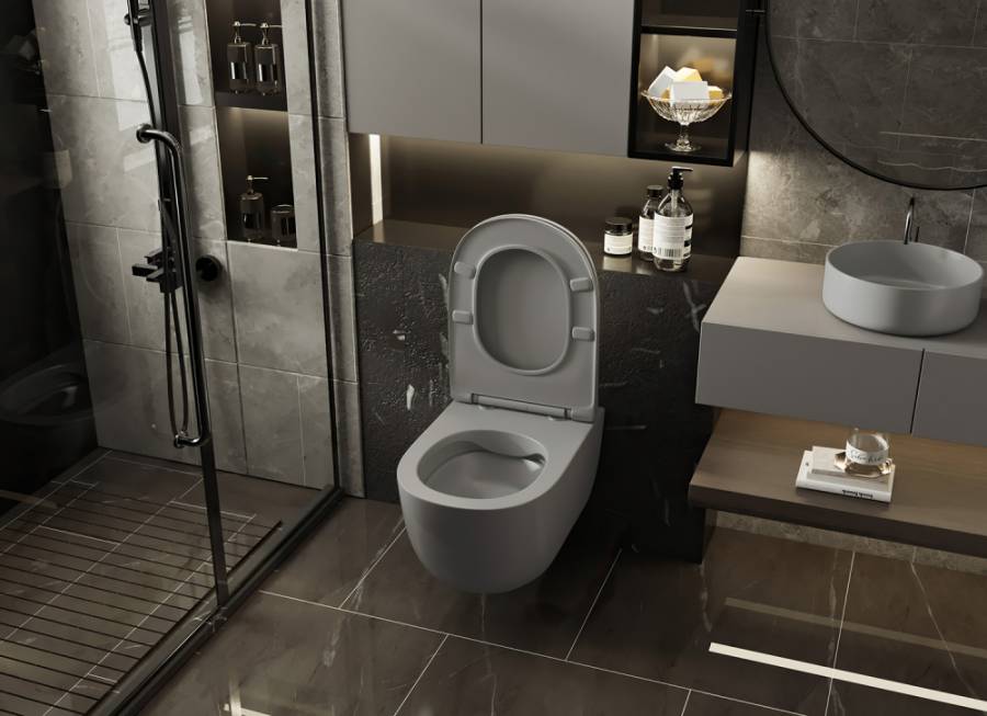 Унитаз ABBER Bequem AC1104MG подвесной серый матовый, безободковый Унитаз ABBER Bequem AC1104MG подвесной серый матовый, безободковый