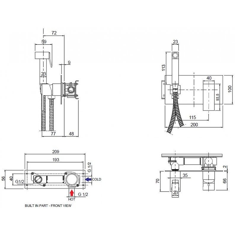 Встраиваемый однорычажный смеситель с гигиеническим душем Cezares UNIKA-DIF-03/24 Встраиваемый однорычажный смеситель с гигиеническим душем Cezares UNIKA-DIF-03/24
