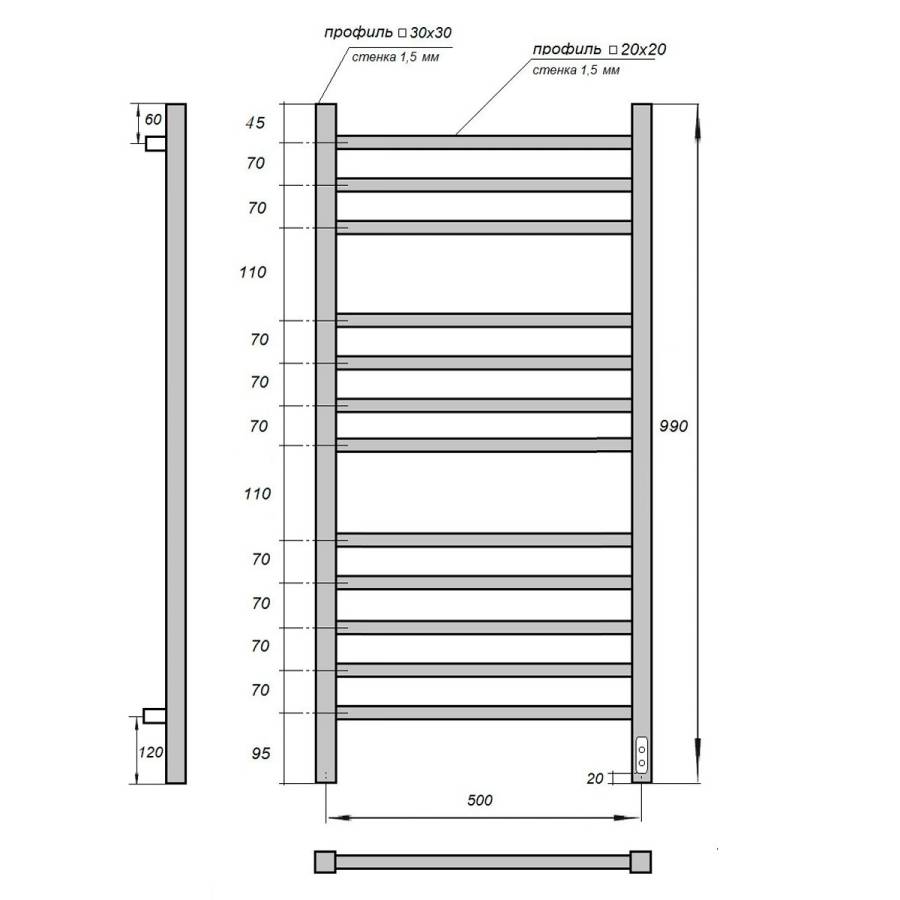 Полотенцесушитель электрический Point Вега PN71850 П12 500x1000, диммер справа, хром Полотенцесушитель электрический Point Вега PN71850 П12 500x1000, диммер справа, хром