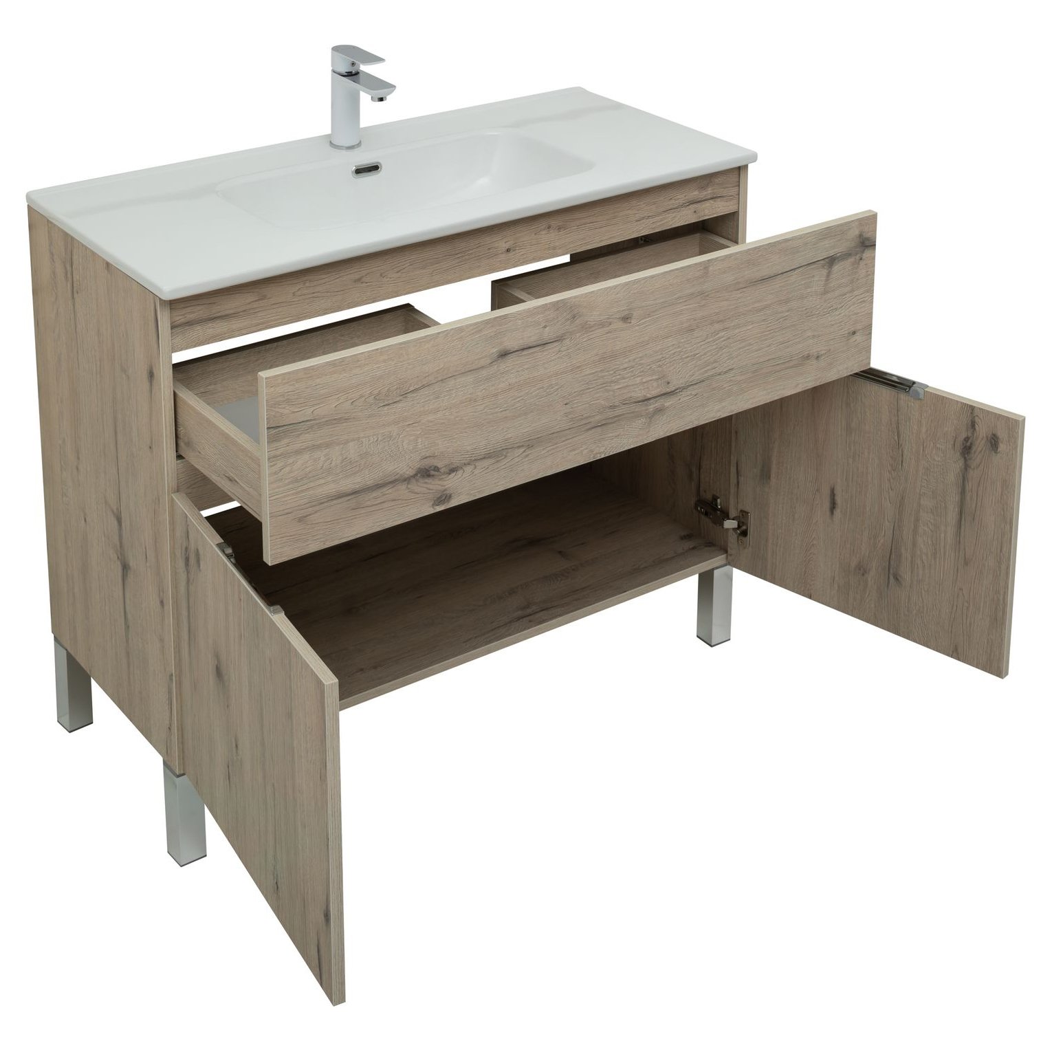 Мебель для ванной Aquanet Алвита New 100 1 ящик, 2 дверцы, дуб веллингтон белый Мебель для ванной Aquanet Алвита New 100 1 ящик, 2 дверцы, дуб веллингтон белый