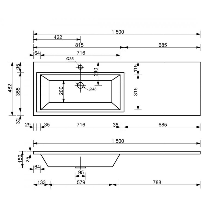 Комплект мебели Dallas Luxe 1500х482 левосторонний напольный 3 ящика  (ШхГхВ)  848х476х860 Комплект мебели Dallas Luxe 1500х482 левосторонний напольный 3 ящика  (ШхГхВ)  848х476х860