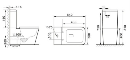 Бачок для унитаза CUBIC Rimless, двойной смыв 3/6 арматура Geberit