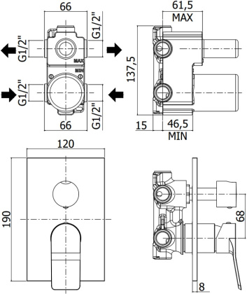 Смеситель для душа Paffoni Tilt TI018CR/M (с внутренней частью)