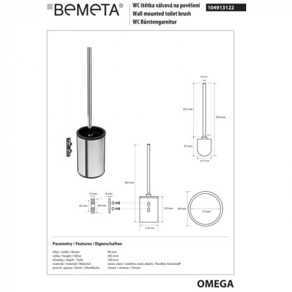 Ёршик подвесной, щётка белая Bemeta OMEGA 104913122W Ёршик подвесной, щётка белая Bemeta OMEGA 104913122W
