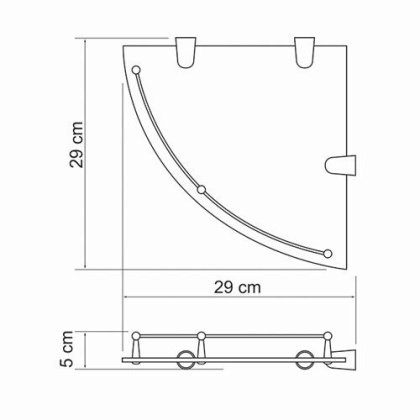 Полка стеклянная угловая, 29х5х29 см, хром, K-544