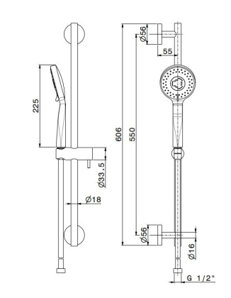 Душевая стойка OLE c лейкой и шлангом, хром