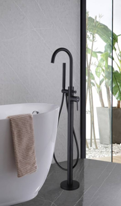 Смеситель ABBER Wasser Kreis AF8115B напольный для ванны, черный матовый Смеситель ABBER Wasser Kreis AF8115B напольный для ванны, черный матовый