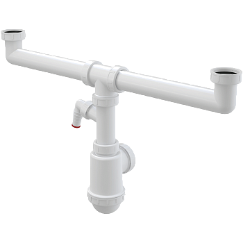 Сифон для сдвоенной мойки с накидными гайками 6/4" и штуцером Сифон для сдвоенной мойки с накидными гайками 6/4" и штуцером