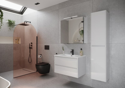 Тумба подвесная SANCOS Libra 790х450х500, c двумя ящиками оснащенными доводчиками, белый глянец , арт. LB80W Тумба подвесная SANCOS Libra 790х450х500, c двумя ящиками оснащенными доводчиками, белый глянец , арт. LB80W