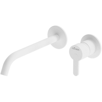 LEAF-BLI2-BIO Смеситель для раковины встраиваемый однорычажный, на два отверстия, длина излива 23 см, исполнение белый матовый