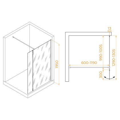 Душевая перегородка RGW WA-051 (WA-010 + Z-071), 351005103-11