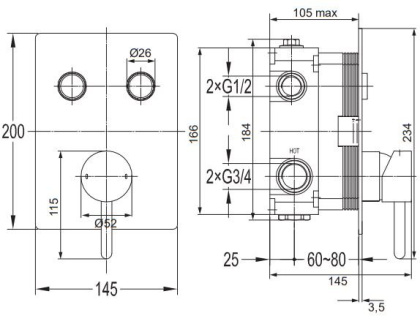 Смеситель для душа скрытого монтажа OMNIRES Y Y1235GCCR (хром)