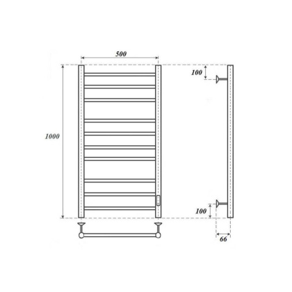 Полотенцесушитель электрический Point Аврора PN10850B П10 500x1000 диммер справа, черный Полотенцесушитель электрический Point Аврора PN10850B П10 500x1000 диммер справа, черный