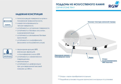 Душевой поддон  80*80*2,3 RGW ST/T*-0088W Белый/Трапеция Ø 90 мм Каменный
