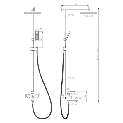 Смеситель д/ванны с верхним душем GRANADA, арт.05511GN