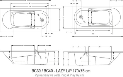 Акриловая ванна Riho Lazy 170x75 см L Plug&Play Акриловая ванна Riho Lazy 170x75 см L Plug&Play