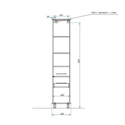 Пенал напольный Bali Classic правосторонний (ШхВхГ) 428х2000х350 Пенал напольный Bali Classic правосторонний (ШхВхГ) 428х2000х350