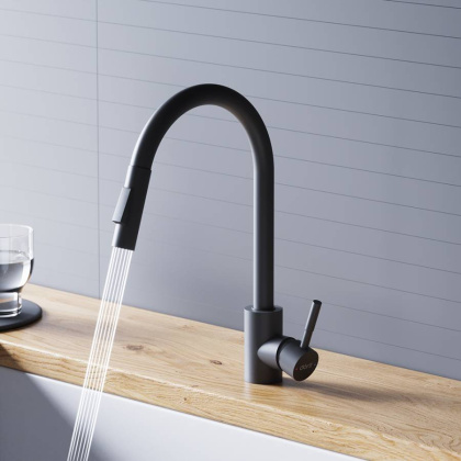 D3007522 Logic Кухонный смеситель  с вытягивающимся изливом, черный D3007522 Logic Кухонный смеситель  с вытягивающимся изливом, черный