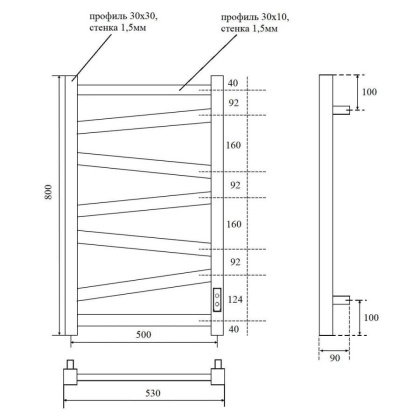 Полотенцесушитель электрический Point Феникс PN15858W П7 500x800, диммер справа, белый Полотенцесушитель электрический Point Феникс PN15858W П7 500x800, диммер справа, белый