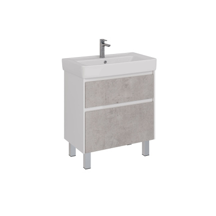 Тумба Lemark COMBI 80см под 1 раковину, подвесная/напольная, 2 ящика, цвет фасада: Бетон, цвет корпуса: Белый глянец