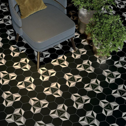 Декор 4 VT\A286\SG1010 Кальсада Черный/Белый/Серый (12см*10,4см*7мм) (45шт/0,561м2) Шестиугольник, шт