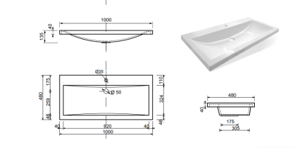 Раковина "Монако 100" 1000х480 Раковина "Монако 100" 1000х480