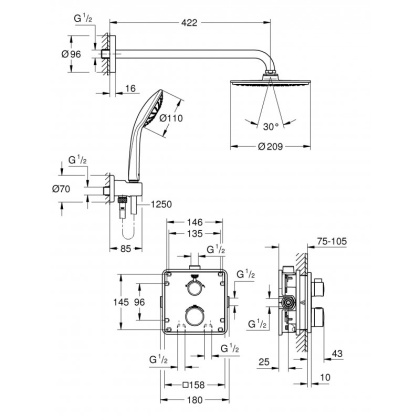 Душевой комплект Grohe Grohtherm 34734000 с внутренней частью, хром Душевой комплект Grohe Grohtherm 34734000 с внутренней частью, хром