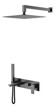 Смеситель встроенный + верхний+ ручной душ Qubic Matt Gun Metal Смеситель встроенный + верхний+ ручной душ Qubic Matt Gun Metal