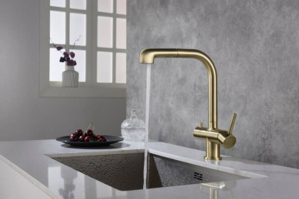 Смеситель Timo Saona 2346/02FL для кухни с подключением фильтра и выдвижной лейкой, антик