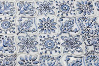 Декор VT\A322\65000 Арабески Майолика белый/синий/голубой (6,5см*6,5см*7мм) (26шт/0,11м2) орнамент, шт