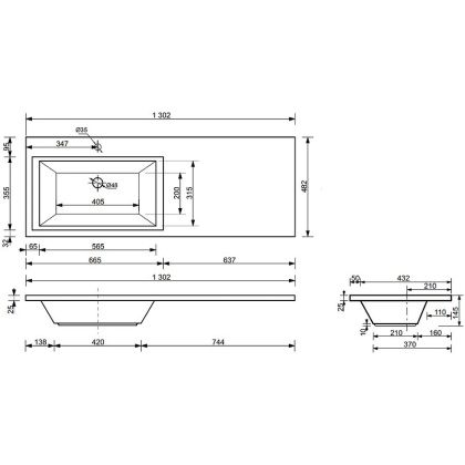 Комплект мебели Dallas Luxe 1300х482 левосторонний напольный 3 ящика (ШхГхВ) 648х476х860