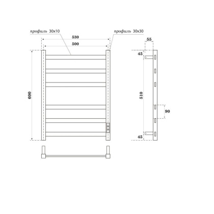 Полотенцесушитель электрический Point Меркурий PN83856GR П6 500x600, диммер справа, графит премиум Полотенцесушитель электрический Point Меркурий PN83856GR П6 500x600, диммер справа, графит премиум