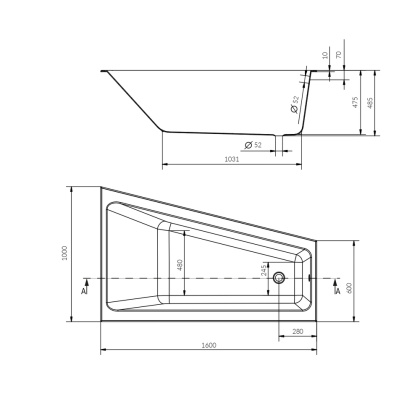 Ванна асимметричная CREA 160x100 правая белый Ванна асимметричная CREA 160x100 правая белый