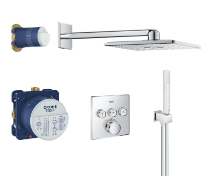 Душевая система GROHE Grohtherm SmartControl с душевым гарнитуром и верхним душем Rainshower SmartActive Cube 310, хром, (34706000) Душевая система GROHE Grohtherm SmartControl с душевым гарнитуром и верхним душем Rainshower SmartActive Cube 310, хром, (34706000)