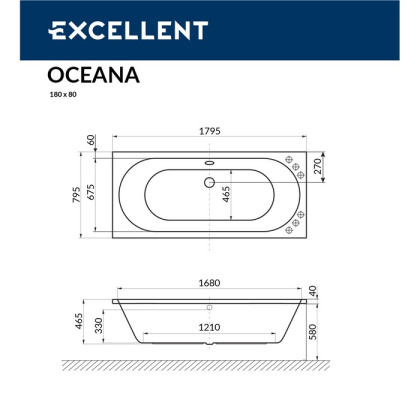 Ванна EXCELLENT Oceana 180x80 "LINE" (хром) Ванна EXCELLENT Oceana 180x80 "LINE" (хром)