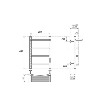 Полотенцесушитель электрический Point Афина PN04846PB П3 400x600 с полкой, диммер справа, черный Полотенцесушитель электрический Point Афина PN04846PB П3 400x600 с полкой, диммер справа, черный