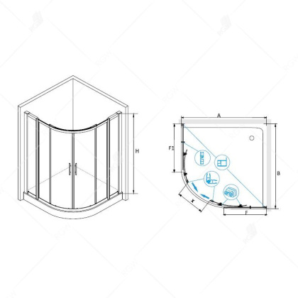 Душевой уголок RGW HO-512, 030651222-11, 120 х 120 x 195 см, четверть круга, дверь раздвижная, стекло прозрачное, хром