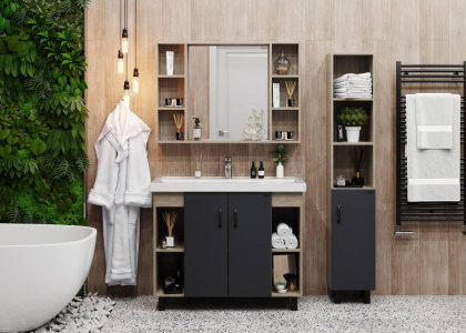 Тумба Onika Тимбер 100 напольная, серая мат./дуб сонома (ум. Фостер 100)