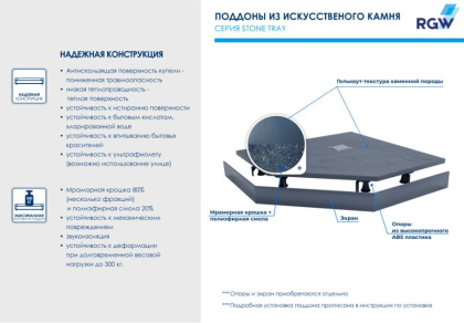 Душевой поддон  80*80*2,3 RGW ST/T*-0088G Графит/Трапеция Ø 90 мм Каменный Душевой поддон  80*80*2,3 RGW ST/T*-0088G Графит/Трапеция Ø 90 мм Каменный