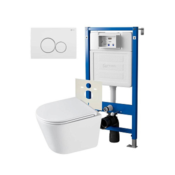Сет: Система инсталляции Point Элемент для подвесного унитаза PN45120 + Клавиша смыва для инсталляции Point Виктория, белая/хром, PN44061WC + Унитаз подвесной Point Венера безободковый, белый, сиденье дюропласт микролифт быстросъемное PN41071