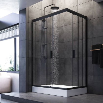 W90G-404-120280-BT Gem Twin Slide 120x80. Душевое ограждение,120x80, профиль Черный мат., стекло про