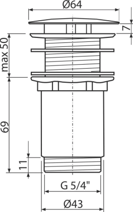 Донный клапан сифона для умывальника 5/4", цельнометаллический, с большой заглушкой, для умывальников без перелива, белый-глянец Донный клапан сифона для умывальника 5/4", цельнометаллический, с большой заглушкой, для умывальников без перелива, белый-глянец