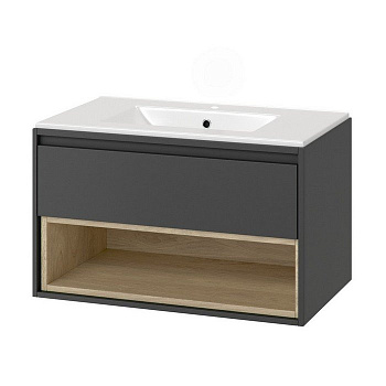 Тумба под раковину EXCELLENT Tuto 80 см (серый/дуб), 1 ящик