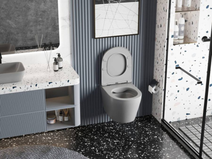 Унитаз ABBER Bequem AC1102MG подвесной серый матовый, безободковый Унитаз ABBER Bequem AC1102MG подвесной серый матовый, безободковый